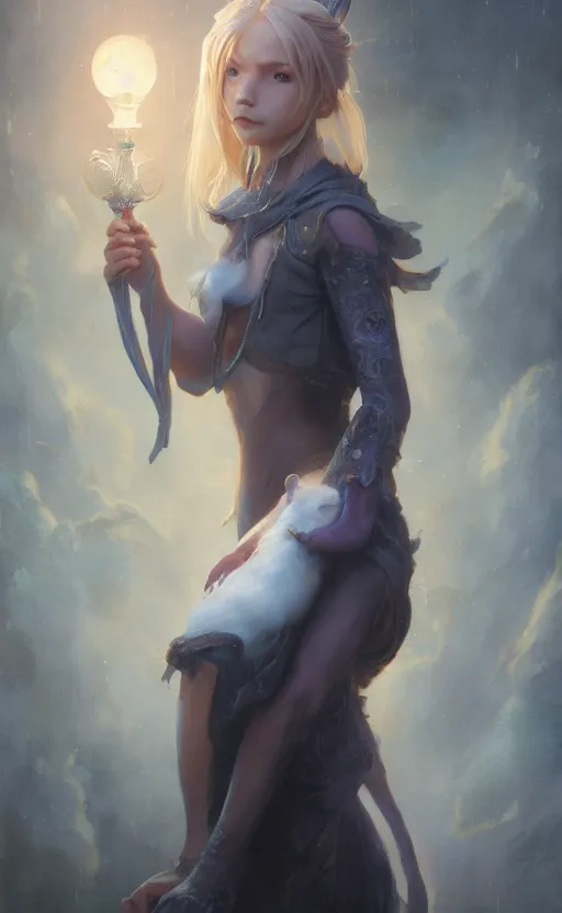 Image similar to a girl from final fantasy live action, anthropomorphic ferret, evocative, mystical night, very very very very detailed, award winning, masterpiece digital painting by greg rutkowski, alex grey, artstation, 4 k wallpaper