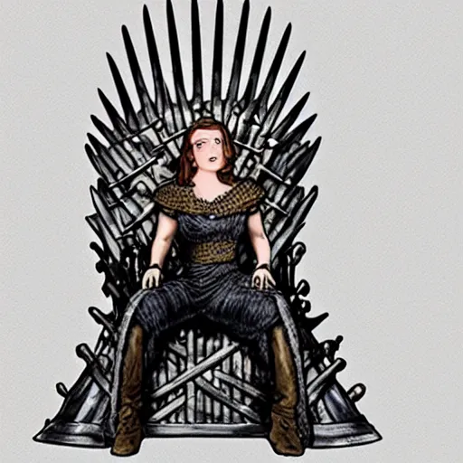 Prompt: a gorgeous princess sitting on the Iron Throne in a song of Ice and fire, realistic illustration