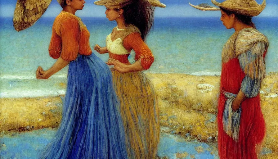 Prompt: a 1 9 9 8 southern brazil clothing line!!! costa blanca, designed by arnold bocklin, bispo do rosario, jules bastien - lepage, tarsila do amaral, arthur and gustave baumann, cheval michael, warm, mediterranean, star, sharp focus, colorful refracted sparkles and lines, soft light, 8 k 4 k