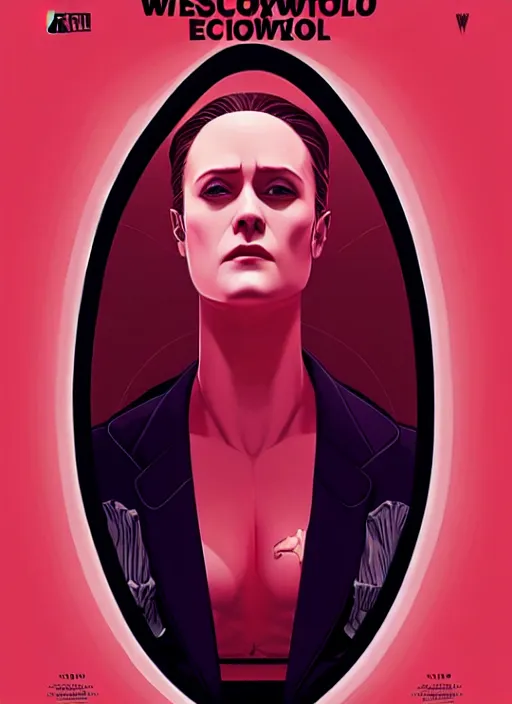 Image similar to a portrait of Evan Rachel Wood as Dolores, in the show Westworld, poster artwork by Michael Whelan and Tomer Hanuka, clean