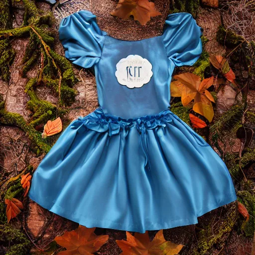 Image similar to blue'snappy gifts costume'in magical forest, gifts, dark atmosphere, high detail, soft lighting, 8 k