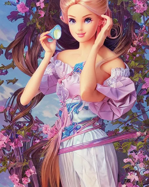 Image similar to if barbie were a real girl, beautiful shadowing, 3 d shadowing, reflective surfaces, 8 k, beautifully detailed pencil illustration, intricate, epic composition, masterpiece, bold complimentary colors. stunning masterfully illustrated by artgerm, range murata, alphonse mucha