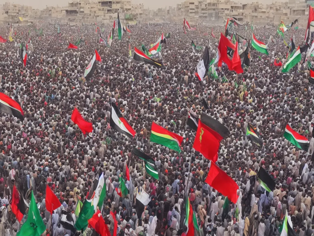 Image similar to very very very beautiful painting of protesters in Baghdad, 4k detailed