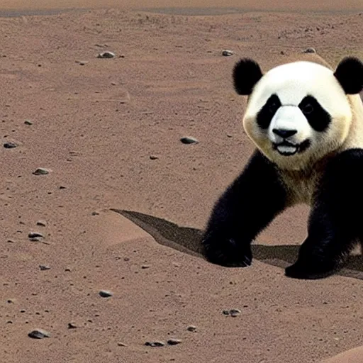 Prompt: photo of a panda astronaut on mars