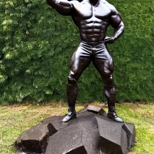 Prompt: a statue of dwayne johnson made out of rusted metal