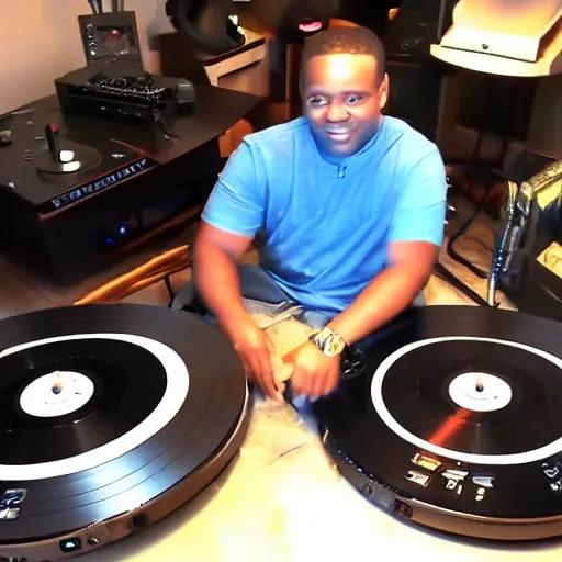 Prompt: the Youtube celebrity known as Hashtag Rich at a turntable