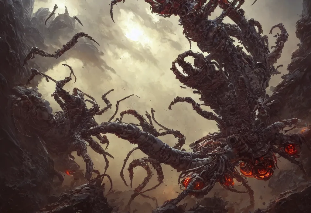 Prompt: a large menacing anthropomorphic spider, subsurface scattering, by jesper ejsing, justin gerard, tomasz alen kopera, cgsociety and fenghua zhong, highly detailed, rim light, cinematic lighting, illustration, art, octane render, very coherent, cinematic, hyper realism, high detail, octane render, 8 k