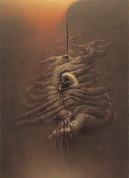 Image similar to devouring painted by zdzislaw beksinski