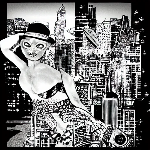 Image similar to “ frank miller ” sin city from the black lagoon rag doll cat black and white highly detailed cityscape 1 0 2 4 x 1 0 2 4