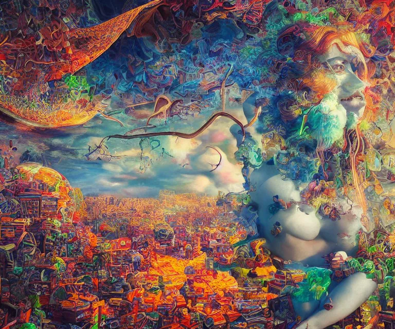 Prompt: surrealism painting by mario martinez, part by tokio aoyama, ultra realistic, highly detailed, hypermaximalist, pastel colors, epic, masterpiece, dramatic lighting, fractals, 8 k, depth of field