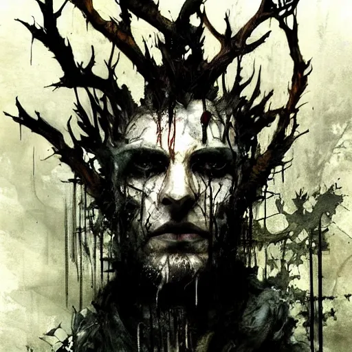 Prompt: leshen by emil melmoth zdzislaw belsinki craig mullins yoji shinkawa realistic render ominous detailed photo atmospheric by jeremy mann francis bacon and agnes cecile ink drips paint smears digital glitches glitchart