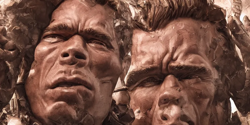 Image similar to a giant effigy of arnold schwarzenegger, realistic 4 k octane beautifully detailed render, 4 k post - processing, highly detailed, intricate complexity, epic composition, magical atmosphere, cinematic lighting, masterpiece, ultra hd