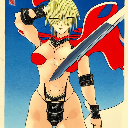 Prompt: raiden shogun of genshin impact wearing bikini and draw her sword between her chest, high quality official art