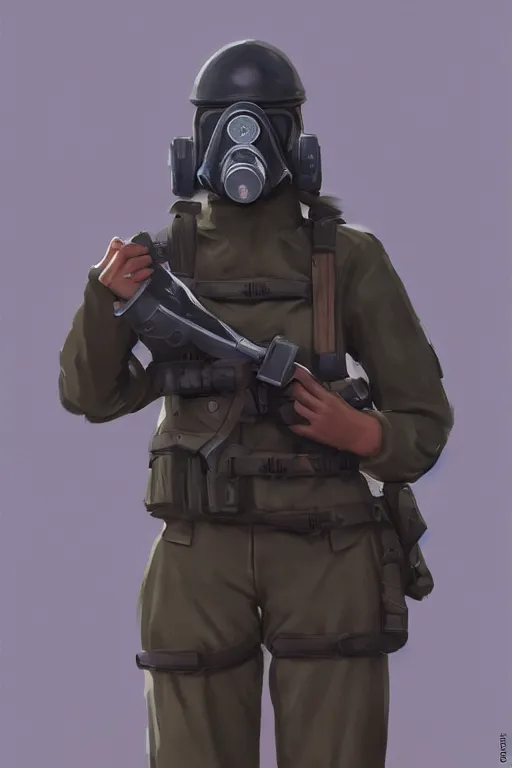 Image similar to medieval british sas female operative with the standard s 1 0 gas mask and the black uniform, artstation, trending on artstation, establishing shot, by simon stalenhag