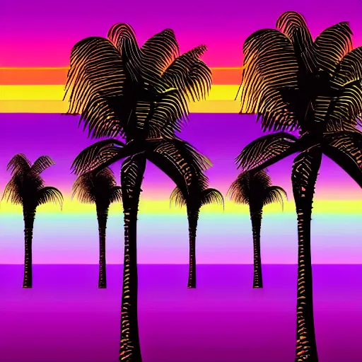 Prompt: retro vaporwave sunset skyline grid palm trees purple and pink bing chilling