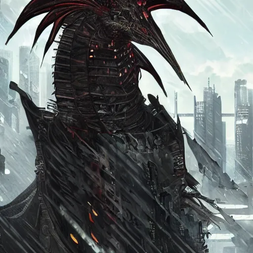 Prompt: dragon with scars, cyberpunk