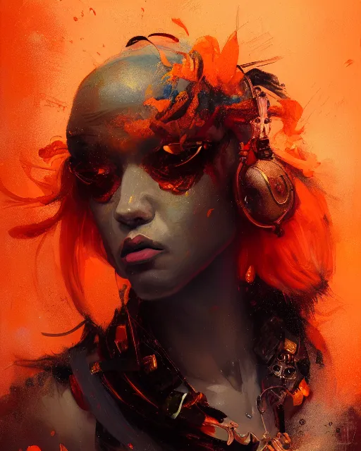 Image similar to full view portrait of mystical and legendary DJ Tangerine, 4k digital masterpiece by Greg Rutkowski and Ruan Jia and rossdraws, Alberto Seveso, fantasycore, Hyperdetailed, realistic oil on linen, soft lighting, Iconography background, featured on Artstation