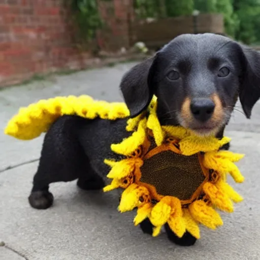 Image similar to little dog made out of sunflowers