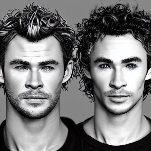 Prompt: Chris Hemsworth and Robert Sheehan crossbreed, rendered in 3D by Xie Boli, trending on artstation, 4k, 8k, photorealistic imagery, photorealistic details, intricate, highly detailed