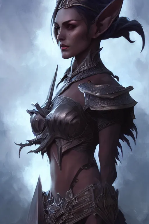 Image similar to dark elf princess, highly detailed, d & d, fantasy, highly detailed, digital painting, trending on artstation, concept art, sharp focus, illustration, art by artgerm and greg rutkowski and fuji choko and viktoria gavrilenko and hoang lap