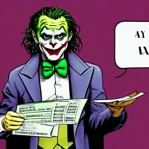 Image similar to the joker doing his taxes