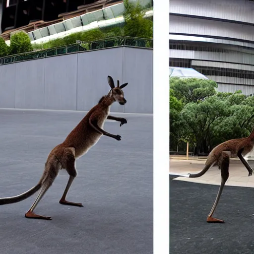 Image similar to kangaroo doing parkour at the adelaide festival center