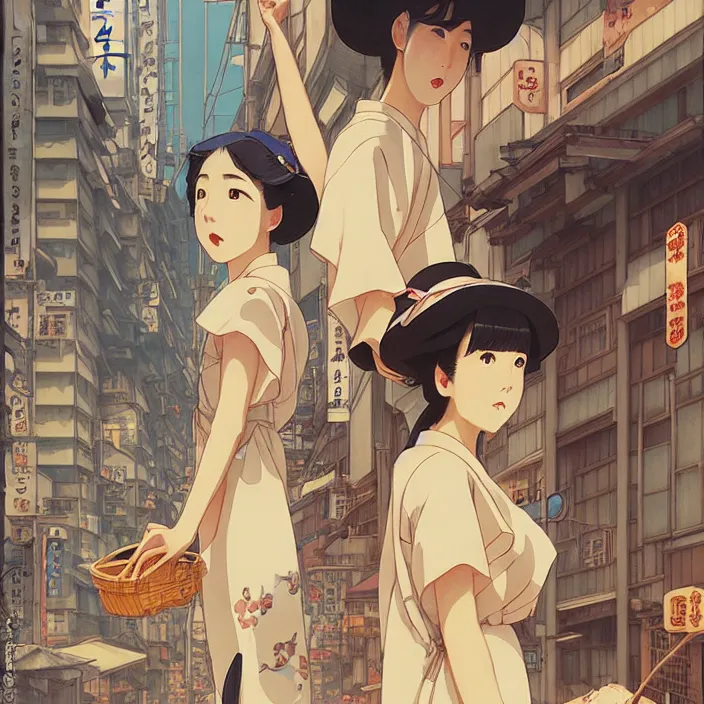 Image similar to japanese big city, summer, in the style of studio ghibli, j. c. leyendecker, greg rutkowski, artem