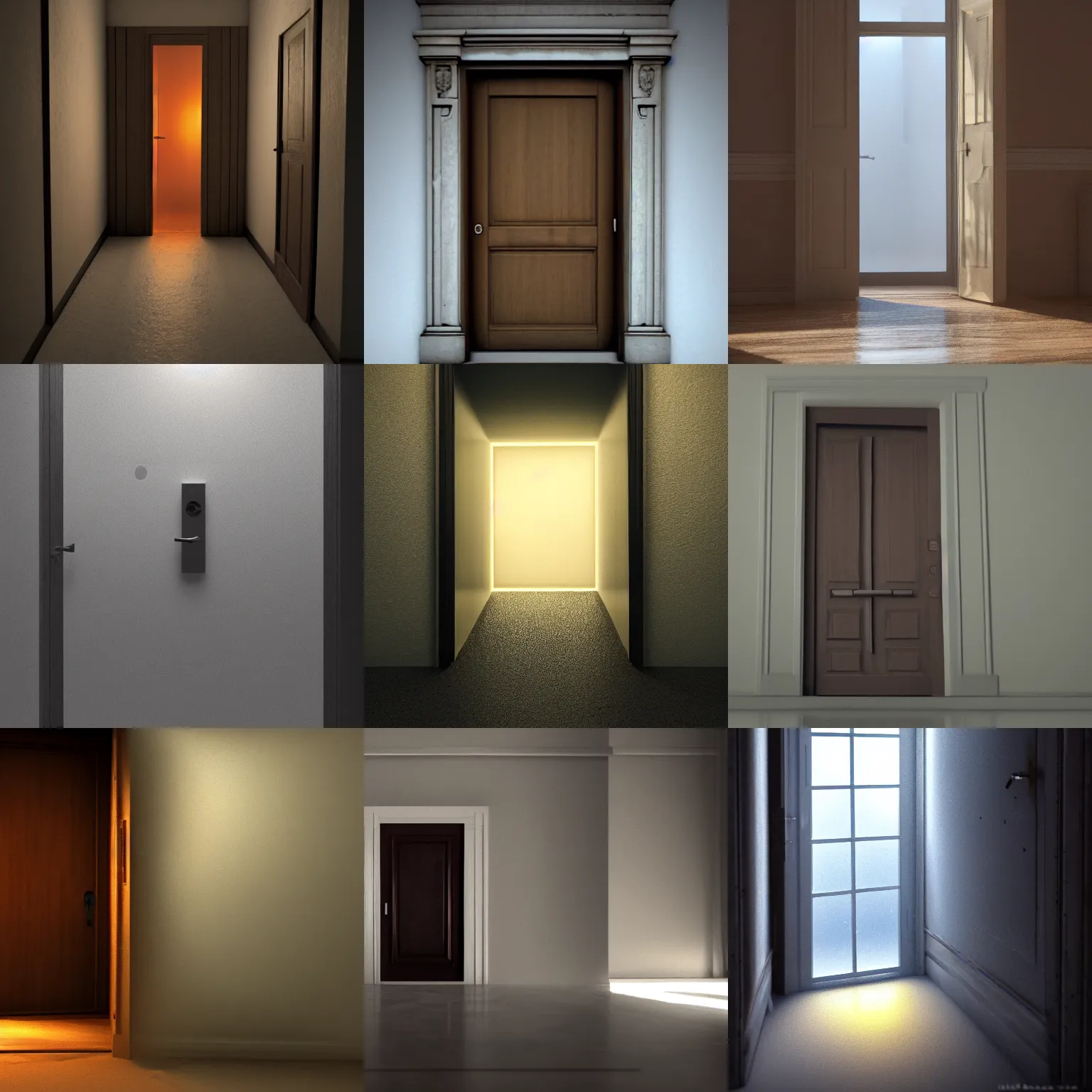 Prompt: Closed door while is open, 8k, volumetric lighting, artstation