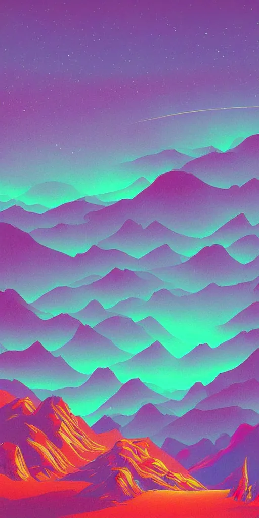 Image similar to a beautiful neon alien landscape, mountains