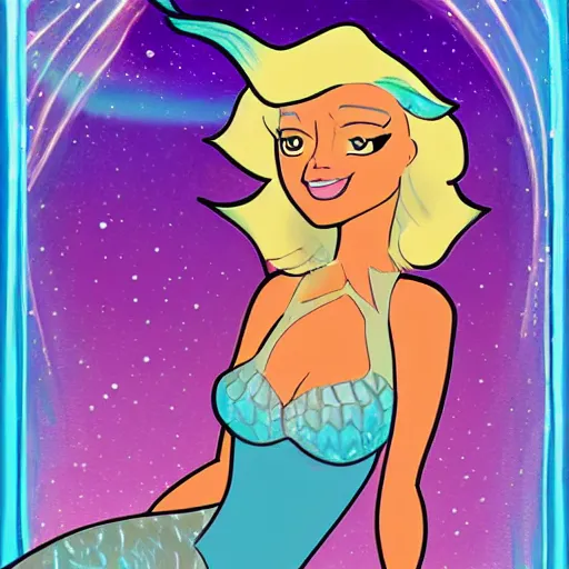 Image similar to doc brown as arielle the mermaid, disney art style, detailed, radiant light, water