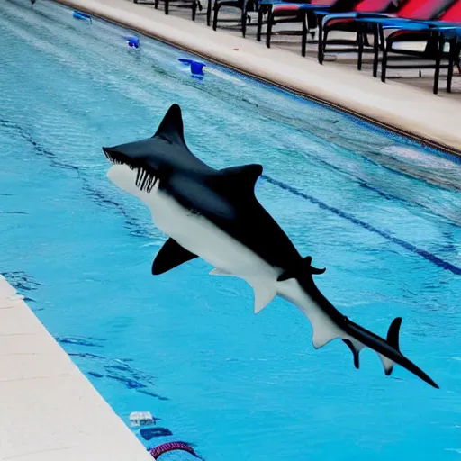 Image similar to a shark on the diving board at the swimming pool