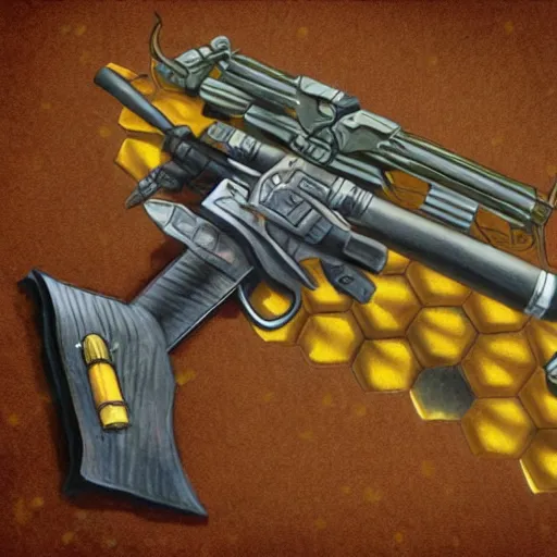 Image similar to a bee gun hybrid, fantasy art