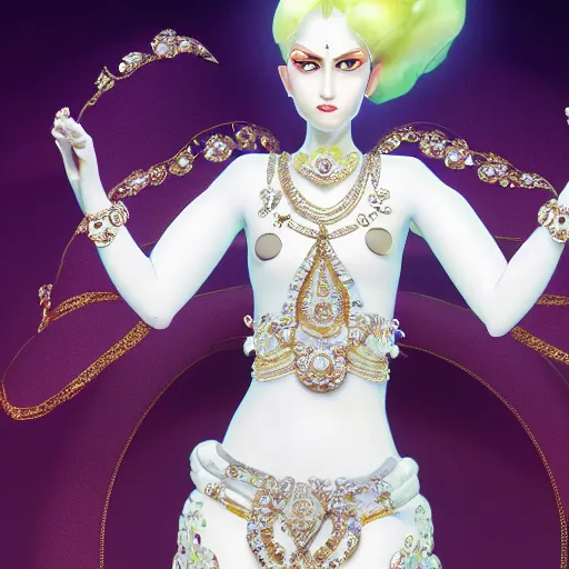 Image similar to portrait of wonderful asian princess of white diamond with fair skin, ornate with white diamonds, 8 k, gorgeous, intricate, detailed, glowing white accent lighting, dramatic lighting, octane render