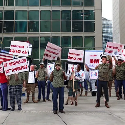 Prompt: army of daddy protestors at cnn headquarters