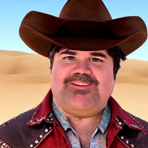 Image similar to close-up cinematic shot of Dan Schneider dressed as a cowboy in the desert, 8k, highly detailed, highly intricate, hd lighting,