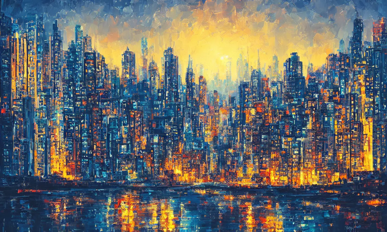 Prompt: Beautiful Cityscape in the style of Alena Aenami