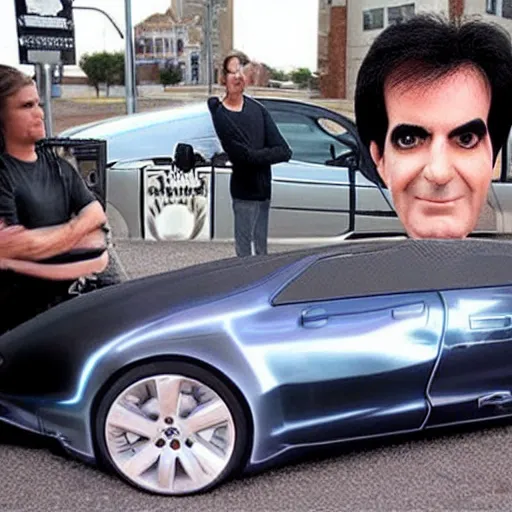 Image similar to david copperfield's face on a car body