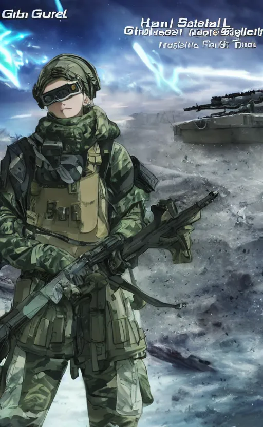 Image similar to girl, trading card front, future soldier clothing, future combat gear, realistic anatomy, war photo, professional, by ufotable anime studio, green screen, volumetric lights, stunning, military camp in the background, metal hard surfaces, real face, combat goggles, strafing attack plane