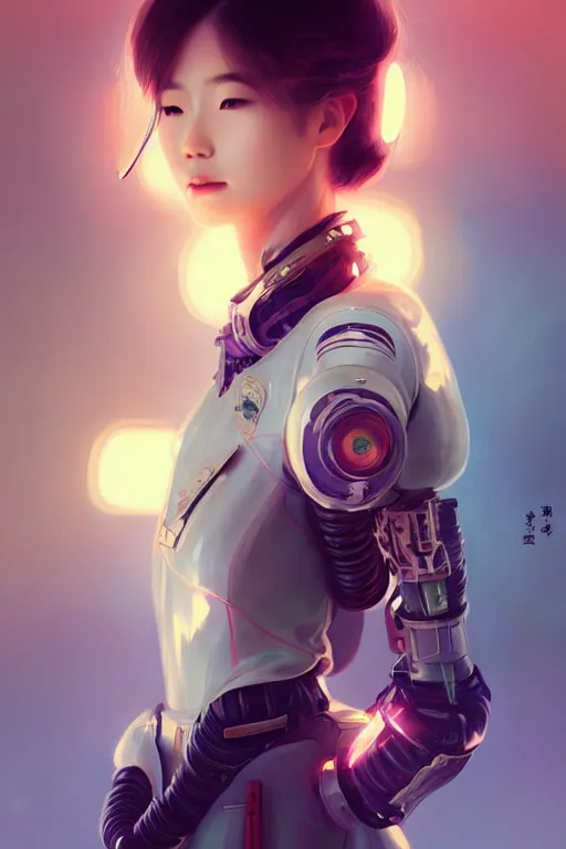 Image similar to portrait futuristic beautiful japanese Airforce pilot Girl, inside future fighter, ssci-fi, fantasy, intricate, very very beautiful, elegant, human anatomy, neon light, highly detailed, digital painting, artstation, concept art, soft light, smooth, sharp focus, illustration, art by tian zi and WLOP and alphonse mucha