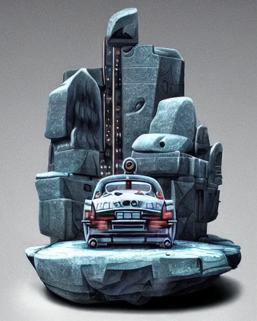 Image similar to a granite sculpture of a cyberpunk car, digital art by studio ghibli, beautiful, cute, hyperrealism artstyle, amazing lighting