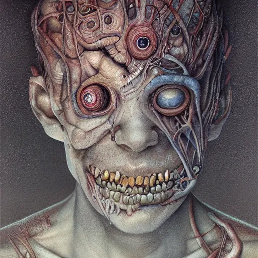 Image similar to the nostalgia critic portrait, body horror, biopunk, creative design, oil on canvas, zdzisław beksinski, marco mazzoni, peter gric