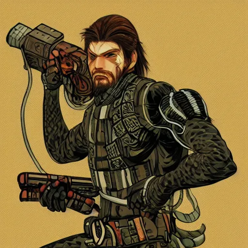 Image similar to edo - era illustration, snake from metal gear, dramatic pose, 4 k, highly detailed