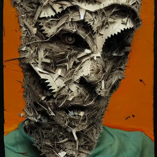 prompthunt: multiple faces shredded like paper news scared, dark horror,  surreal, drawing, painting