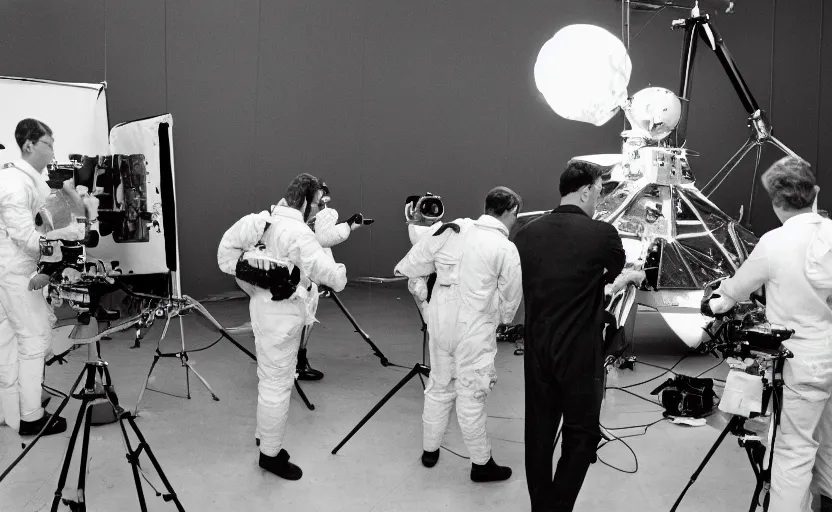 Image similar to Behind the scenes photos of the faked Apollo 11 Lunar landing on a Hollywood sound stage directed byStanley Kubrick. Leica IIIc, 70mm. Black and white