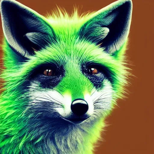 Prompt: close up of photorealistic green fox with green fur wearing a black hoodie smoking weed