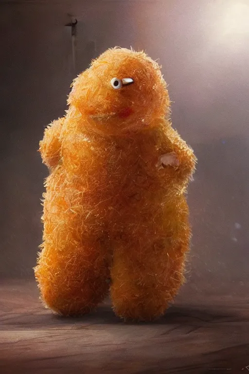 Image similar to channing tatum in a tater tot costume, oil on canvas, intricate, 8 k highly professionally detailed, hdr, cgsociety