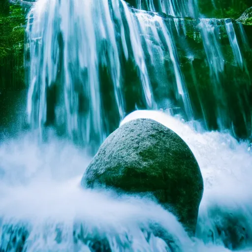 Prompt: centered white perfume standing on top of a clear, blue, waterfall, clean, surreal photography, illumination lighting, sharp focus, vogue