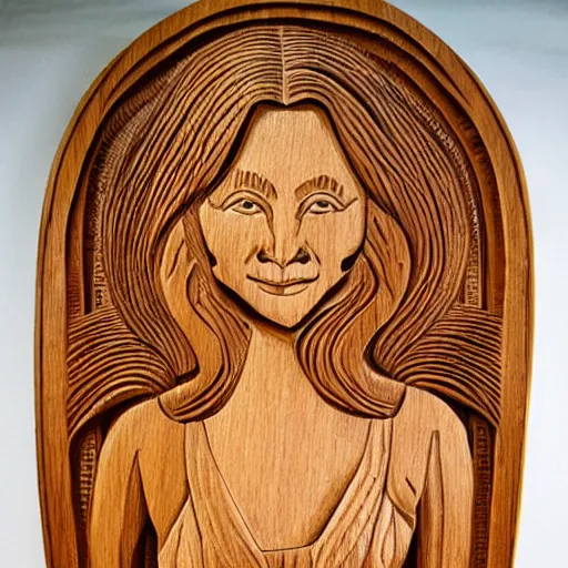 Image similar to wood relief carving of a beautiful woman