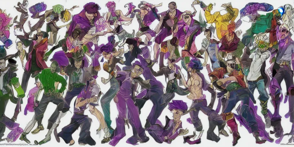 Image similar to detailed colorful full body jojo bizzare adventure ` s concept art