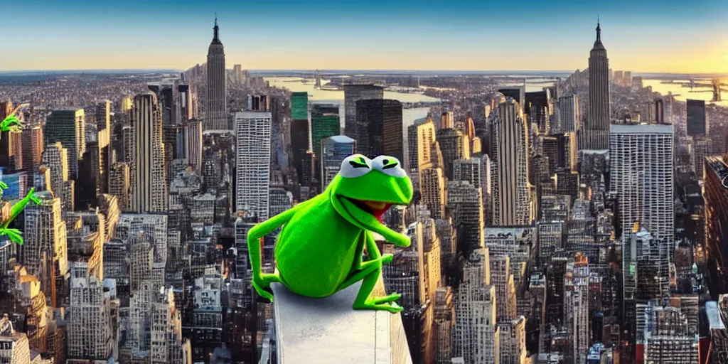 Kermit the frog with a superhero cape on top of a Stable Diffusion
